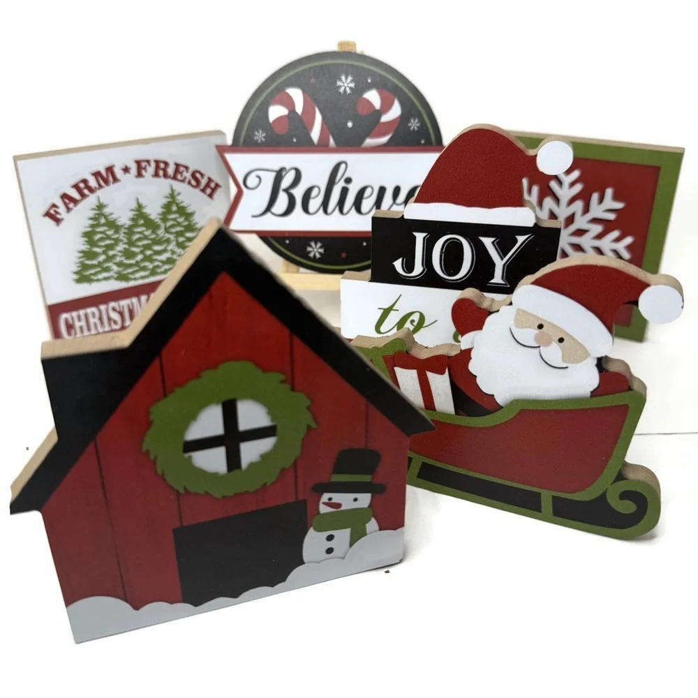 Festive Holiday Tiered Tray Decor Lot 7 Pieces